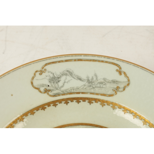 124 - AN 18TH CENTURY QIANLONG CHINESE EXPORT PORCELAIN GRISAILLE DECORATED PLATE depicting from the etchi... 