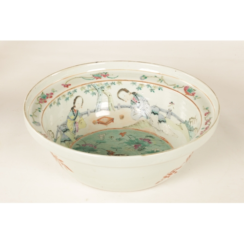 126 - AN 18TH CENTURY FAMILLE ROSE CHINESE EXPORT DEEP BOWL with figural landscape scenes to the border su... 