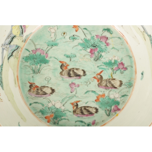 126 - AN 18TH CENTURY FAMILLE ROSE CHINESE EXPORT DEEP BOWL with figural landscape scenes to the border su... 