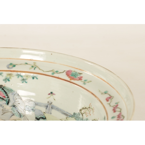 126 - AN 18TH CENTURY FAMILLE ROSE CHINESE EXPORT DEEP BOWL with figural landscape scenes to the border su... 