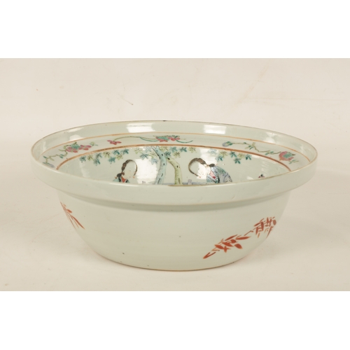 126 - AN 18TH CENTURY FAMILLE ROSE CHINESE EXPORT DEEP BOWL with figural landscape scenes to the border su... 