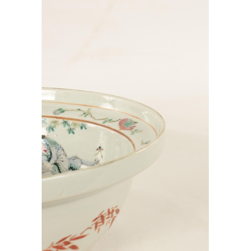 126 - AN 18TH CENTURY FAMILLE ROSE CHINESE EXPORT DEEP BOWL with figural landscape scenes to the border su... 
