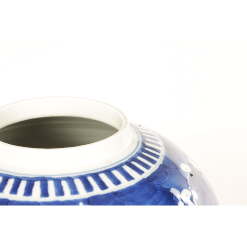 130 - A 19TH CENTURY CHINESE BLUE AND WHITE PORCELAIN GINGER JAR AND COVER decorated with Prunus Blossom -... 