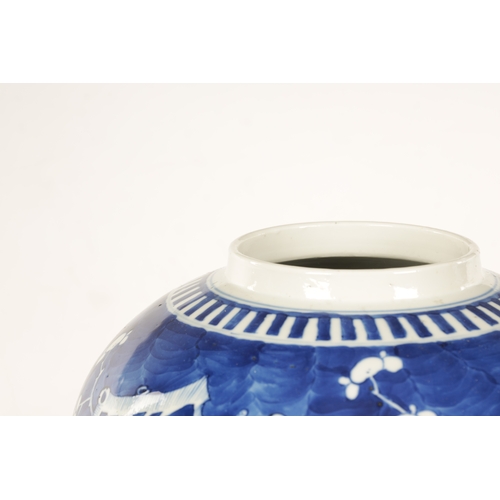 130 - A 19TH CENTURY CHINESE BLUE AND WHITE PORCELAIN GINGER JAR AND COVER decorated with Prunus Blossom -... 