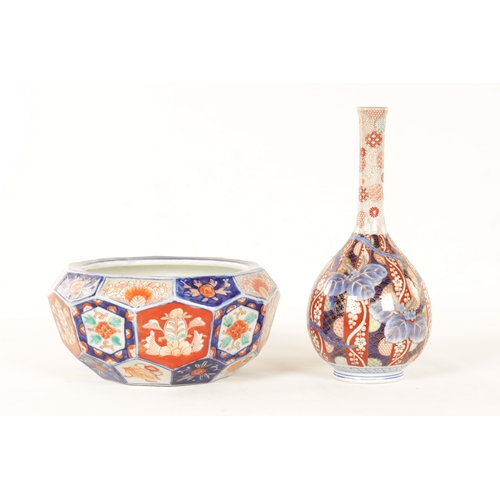 151 - A MEIJI PERIOD JAPANESE BOTTLENECK FUKAGUWA VASE painted with a stylised bird amongst decorative pan... 