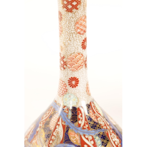 151 - A MEIJI PERIOD JAPANESE BOTTLENECK FUKAGUWA VASE painted with a stylised bird amongst decorative pan... 