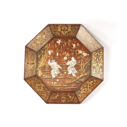 152 - A FINE JAPANESE MEIJI PERIOD SHIBAYAMA OCTAGONAL HANGING PLAQUE/CHARGER finely decorated with lacque... 