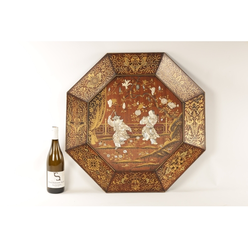 152 - A FINE JAPANESE MEIJI PERIOD SHIBAYAMA OCTAGONAL HANGING PLAQUE/CHARGER finely decorated with lacque... 