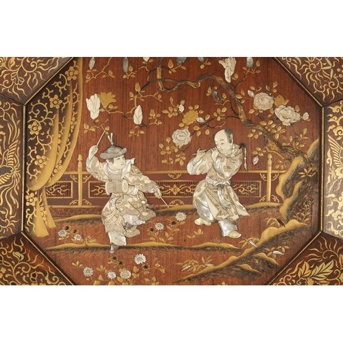152 - A FINE JAPANESE MEIJI PERIOD SHIBAYAMA OCTAGONAL HANGING PLAQUE/CHARGER finely decorated with lacque... 