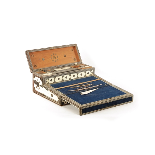 160 - A 19TH CENTURY ANGLO INDIAN SADELI MICRO MOSAIC INLAID CAMELBONE AND SANDALWOOD WRITING BOX IN NEED ... 
