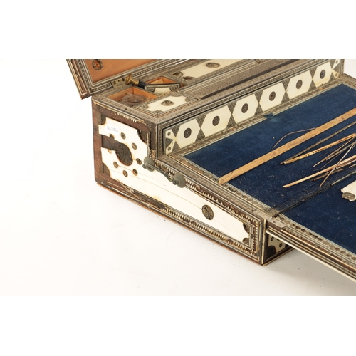 160 - A 19TH CENTURY ANGLO INDIAN SADELI MICRO MOSAIC INLAID CAMELBONE AND SANDALWOOD WRITING BOX IN NEED ... 