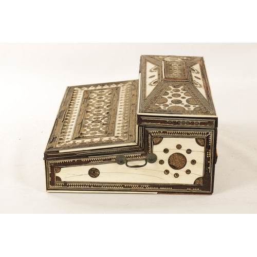 160 - A 19TH CENTURY ANGLO INDIAN SADELI MICRO MOSAIC INLAID CAMELBONE AND SANDALWOOD WRITING BOX IN NEED ... 