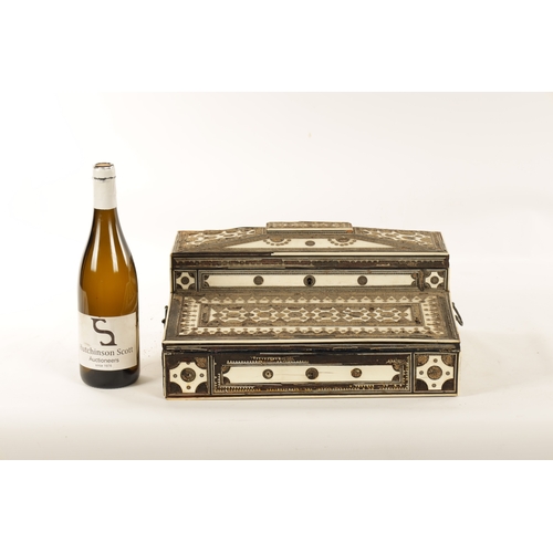 160 - A 19TH CENTURY ANGLO INDIAN SADELI MICRO MOSAIC INLAID CAMELBONE AND SANDALWOOD WRITING BOX IN NEED ... 