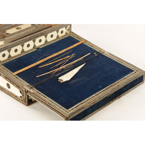 160 - A 19TH CENTURY ANGLO INDIAN SADELI MICRO MOSAIC INLAID CAMELBONE AND SANDALWOOD WRITING BOX IN NEED ... 