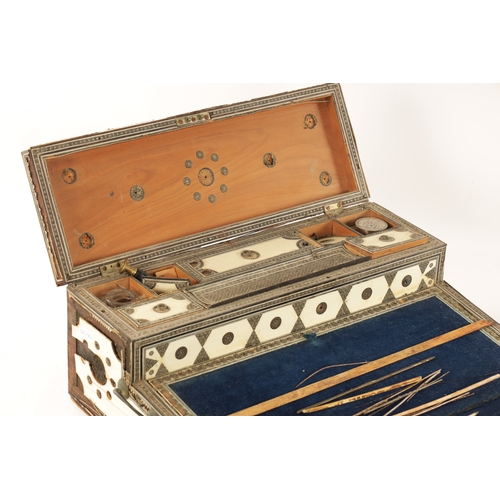 160 - A 19TH CENTURY ANGLO INDIAN SADELI MICRO MOSAIC INLAID CAMELBONE AND SANDALWOOD WRITING BOX IN NEED ... 