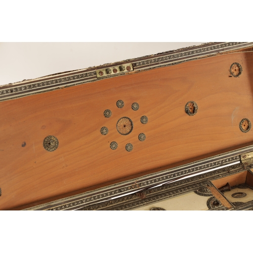 160 - A 19TH CENTURY ANGLO INDIAN SADELI MICRO MOSAIC INLAID CAMELBONE AND SANDALWOOD WRITING BOX IN NEED ... 