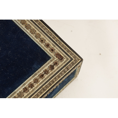 160 - A 19TH CENTURY ANGLO INDIAN SADELI MICRO MOSAIC INLAID CAMELBONE AND SANDALWOOD WRITING BOX IN NEED ... 