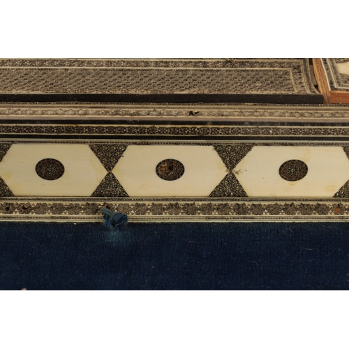 160 - A 19TH CENTURY ANGLO INDIAN SADELI MICRO MOSAIC INLAID CAMELBONE AND SANDALWOOD WRITING BOX IN NEED ... 