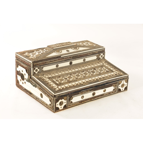 160 - A 19TH CENTURY ANGLO INDIAN SADELI MICRO MOSAIC INLAID CAMELBONE AND SANDALWOOD WRITING BOX IN NEED ... 