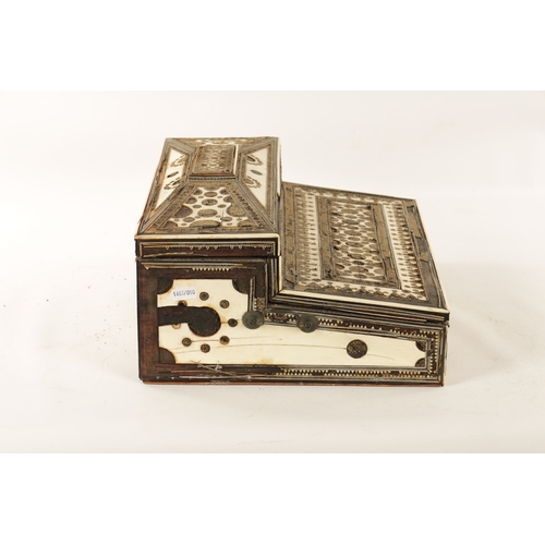 160 - A 19TH CENTURY ANGLO INDIAN SADELI MICRO MOSAIC INLAID CAMELBONE AND SANDALWOOD WRITING BOX IN NEED ... 