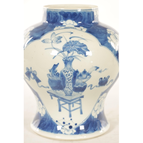 164 - A 19TH CENTURY CHINESE BLUE AND WHITE PORCELAIN BULBOUS VASE decorated with panelled interior scenes... 