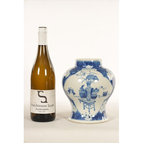 164 - A 19TH CENTURY CHINESE BLUE AND WHITE PORCELAIN BULBOUS VASE decorated with panelled interior scenes... 