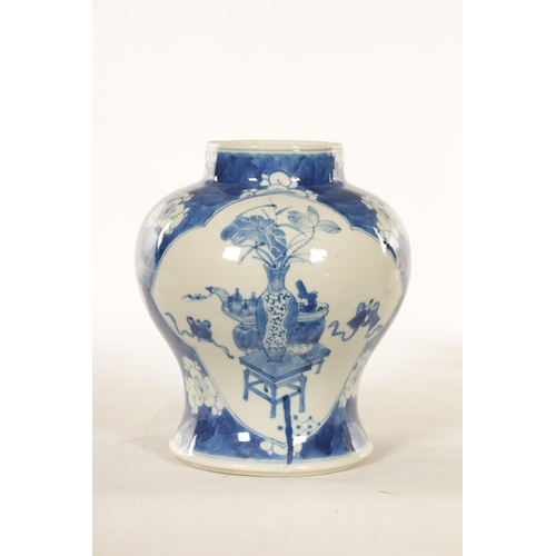 164 - A 19TH CENTURY CHINESE BLUE AND WHITE PORCELAIN BULBOUS VASE decorated with panelled interior scenes... 