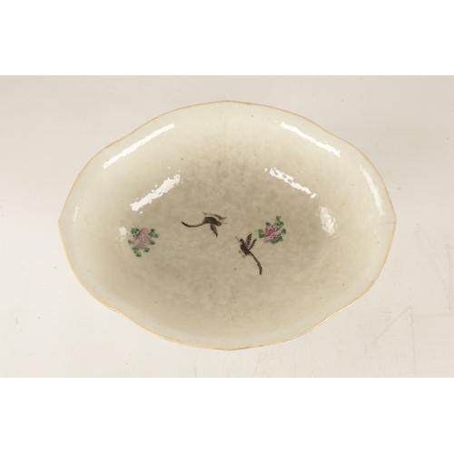 168 - A 19TH CENTURY CHINESE PORCELAIN DISH ON HARDWOOD STAND decorated with landscape views of a palace b... 