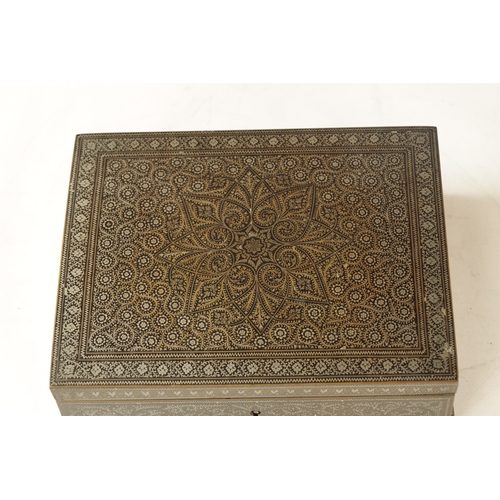 178 - A 19TH CENTURY INDIAN IRONWORK INLAID JEWELLERY BOX with silver and brass wirework floral decoration... 