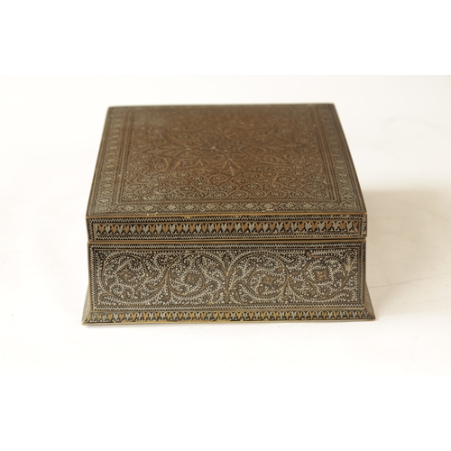 178 - A 19TH CENTURY INDIAN IRONWORK INLAID JEWELLERY BOX with silver and brass wirework floral decoration... 