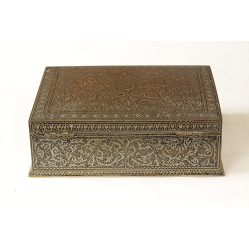 178 - A 19TH CENTURY INDIAN IRONWORK INLAID JEWELLERY BOX with silver and brass wirework floral decoration... 