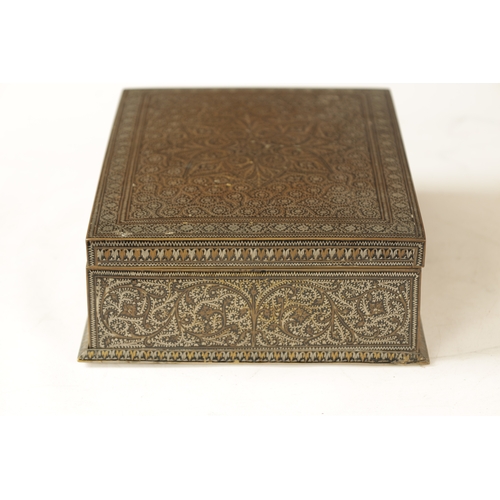 178 - A 19TH CENTURY INDIAN IRONWORK INLAID JEWELLERY BOX with silver and brass wirework floral decoration... 