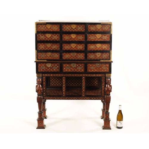 183 - AN IMPORTANT LATE 17TH CENTURY INDO-PORTUGUESE IVORY INLAID PADOUCK AND EBONY COLLECTORS CABINET ON ... 