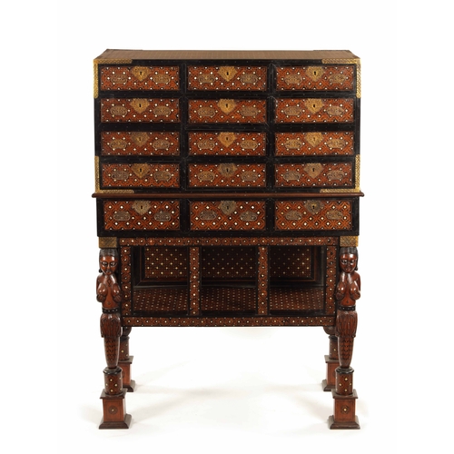 183 - AN IMPORTANT LATE 17TH CENTURY INDO-PORTUGUESE IVORY INLAID PADOUCK AND EBONY COLLECTORS CABINET ON ... 