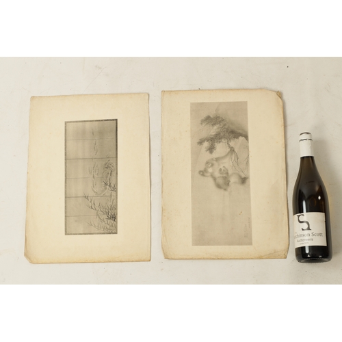 190 - A FINE PAIR OF CHINESE BLOCK PRINTED PICTURES depicting monkeys in a tree-lined landscape - signed a... 