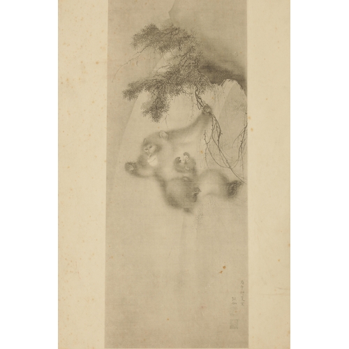 190 - A FINE PAIR OF CHINESE BLOCK PRINTED PICTURES depicting monkeys in a tree-lined landscape - signed a... 