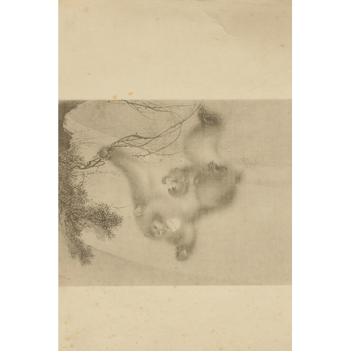 190 - A FINE PAIR OF CHINESE BLOCK PRINTED PICTURES depicting monkeys in a tree-lined landscape - signed a... 