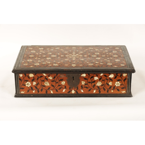 226 - AN EARLY 18TH CENTURY ANGLO PORTUGUESE EBONY BANDED AND IVORY INLAID CAMPHOR WOOD LINED FITTED BOX f... 