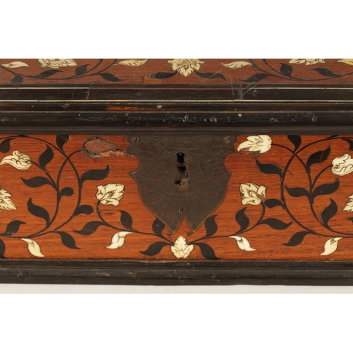 226 - AN EARLY 18TH CENTURY ANGLO PORTUGUESE EBONY BANDED AND IVORY INLAID CAMPHOR WOOD LINED FITTED BOX f... 