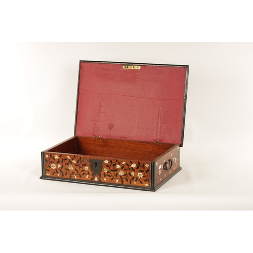 226 - AN EARLY 18TH CENTURY ANGLO PORTUGUESE EBONY BANDED AND IVORY INLAID CAMPHOR WOOD LINED FITTED BOX f... 