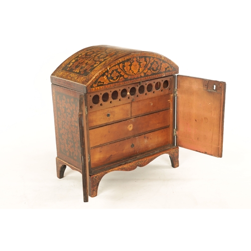231 - A GOOD REGENCY CHINOISERIE LACQUERED PEN WORK DOME-TOPPED TABLE CABINET with leafwork decoration, fi... 