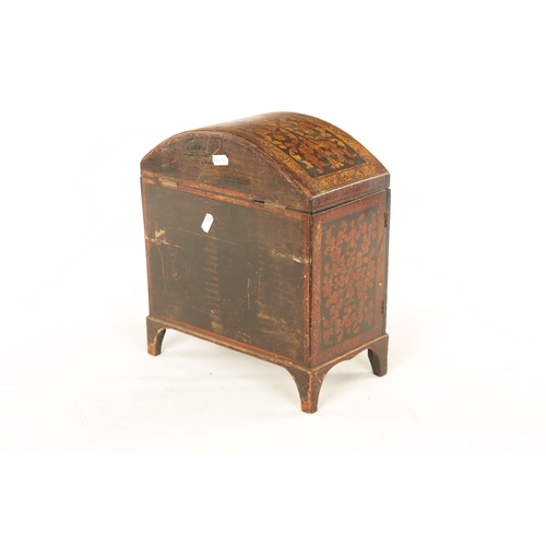 231 - A GOOD REGENCY CHINOISERIE LACQUERED PEN WORK DOME-TOPPED TABLE CABINET with leafwork decoration, fi... 