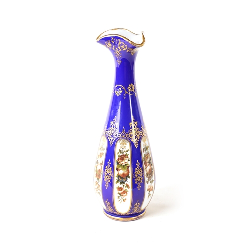 3 - A 19TH CENTURY FRENCH BACCARAT STYLE OPALINE AND BLUE GROUND GLASS VASE with slender shaped body hav... 
