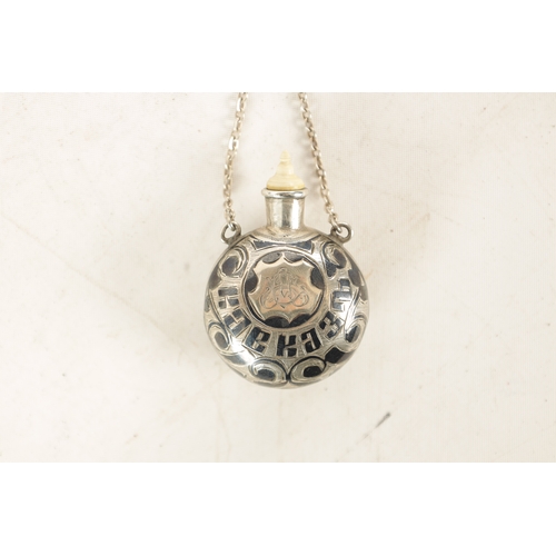 367 - A 19TH CENTURY RUSSIAN NIELLO SILVER SCENT BOTTLE with foliage decoration - in fitted leather case (... 