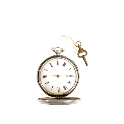 397 - P. GRIGNION, LONDON. A SILVER VERGE POCKET WATCH with full hunter case enclosing an enamel dial fron... 