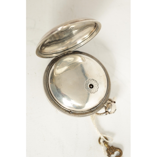 397 - P. GRIGNION, LONDON. A SILVER VERGE POCKET WATCH with full hunter case enclosing an enamel dial fron... 