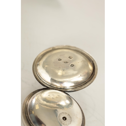 397 - P. GRIGNION, LONDON. A SILVER VERGE POCKET WATCH with full hunter case enclosing an enamel dial fron... 