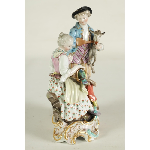 41 - A LATE 19TH CENTURY MEISSEN FIGURE GROUP depicting a seated lady and gentleman with a parrot and goa... 