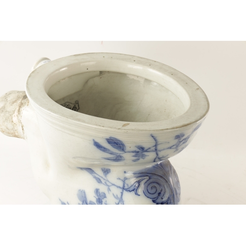 46 - A VICTORIAN BLUE AND WHITE PORCELAIN SANITAS 'WASH DOWN CLOSET' TOILET decorated with floral branchw... 