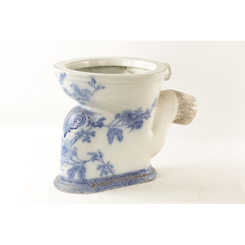 46 - A VICTORIAN BLUE AND WHITE PORCELAIN SANITAS 'WASH DOWN CLOSET' TOILET decorated with floral branchw... 